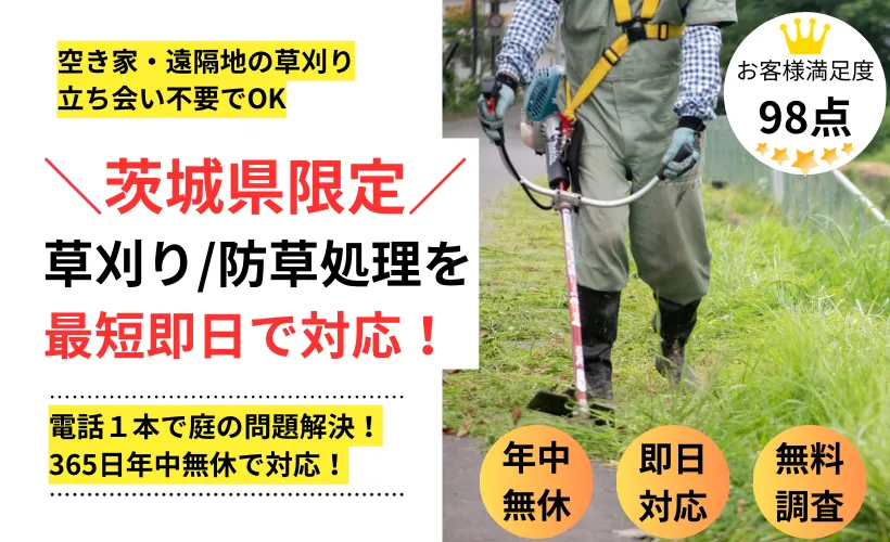 茨城県限定 草刈り/防草処理を 最短即日対応